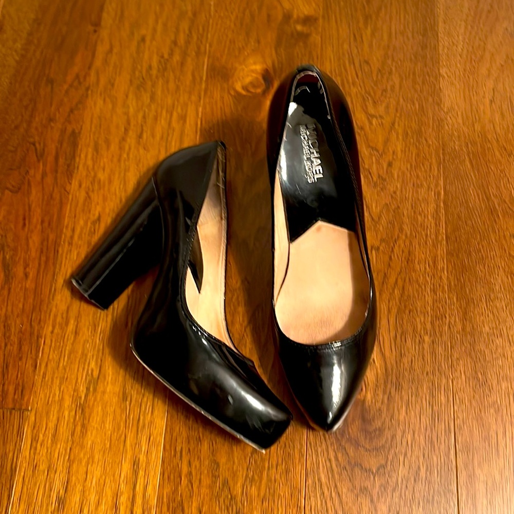 MICHAEL Michael Kors Black Patent Leather Block Heel Pumps